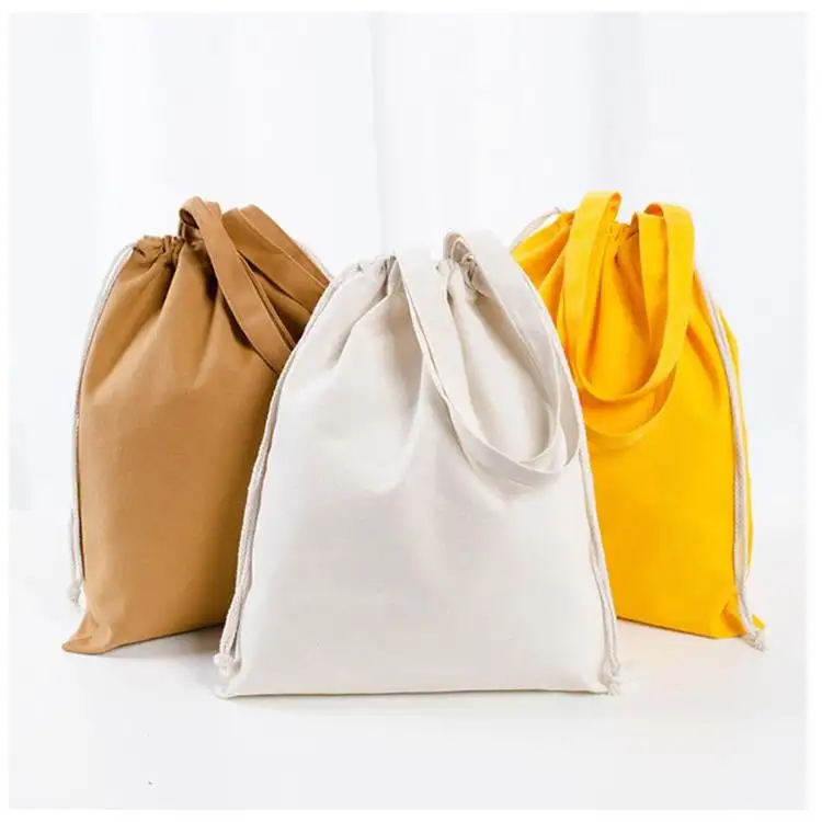 Customised soft washing durable organic cotton tote draw string shoe bag small foldable canvas cloth drawstring bag with logo