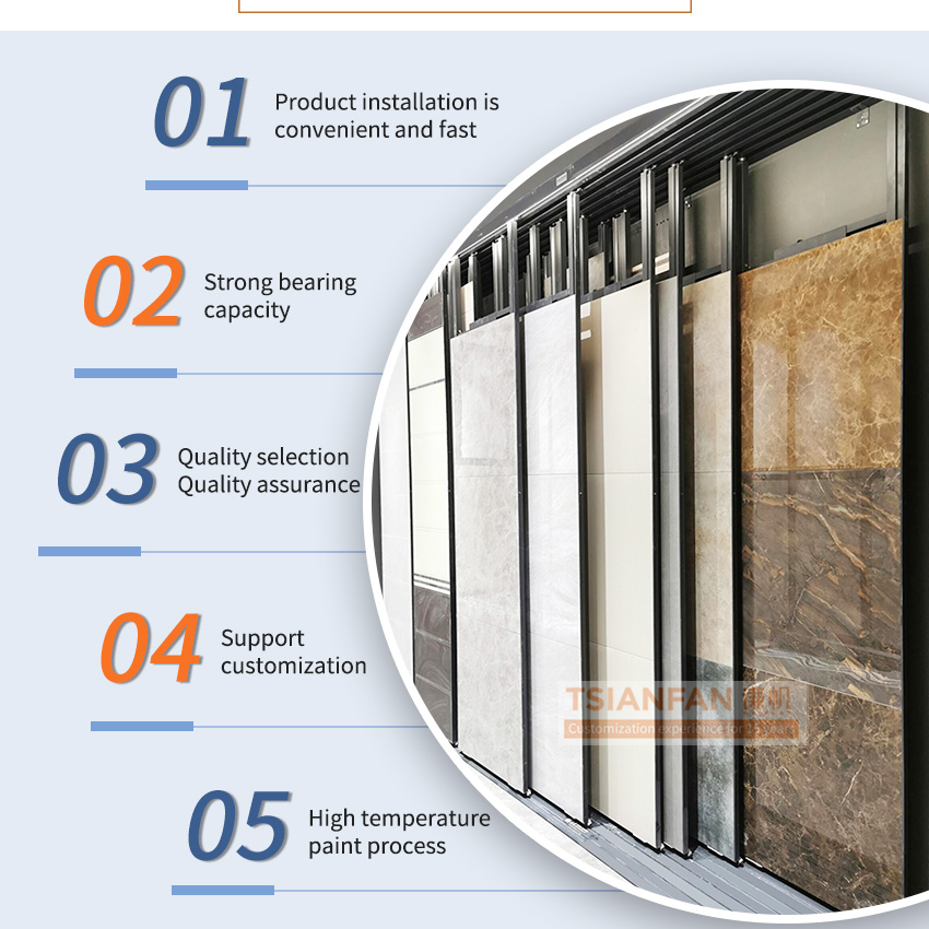 New design large metal horizontal push-pull fram showroom slate granite quartz sample artificial stone display rack