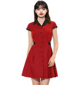<span class=keywords><strong>Vintage</strong></span> botón abajo <span class=keywords><strong>camarero</strong></span> <span class=keywords><strong>uniforme</strong></span> muesca solapa manga corta con cinturón Oficina <span class=keywords><strong>camarero</strong></span> Mini Vestidos cortos - Product Image 2