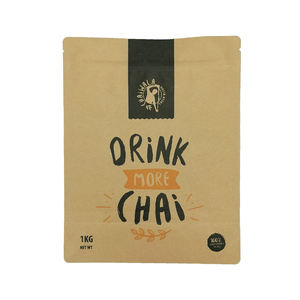 Emballage alimentaire à fond plat OEM, pochette debout de haute qualité, sac en papier Kraft biodégradable 100% recyclé - Product Image 1