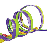 Circuit de course triple boucle 360° de 5 m, violet et vert, double piste de cascades avec 4 voitures à rétrofriction, lanceur de vitesse, jouets cadeaux pour garçons