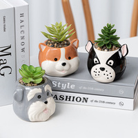 Adorable Pot de Fleurs en Céramique Émaillée en Forme de Corgi, Petits Pots d'Animaux pour Succulentes Maison Bureau Centre Commercial