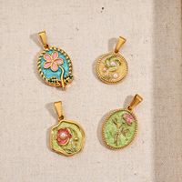 Pendentifs Breloques en Acier Inoxydable Motif Fleur Mignonne Style Français Vintage Émail Coulé