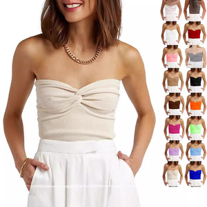 Camisola trapezoidal de punto torcido de Base básica 2025 sin tirantes de Color sólido para hombre corto ajustado sin espalda Sexy elástico Spandex pequeño - Product Image 1