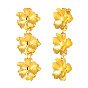 Vnox Fashion Copper 3 Flower Jewelry Gold Plated Earrings For Women 2024