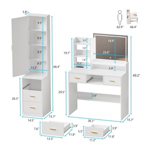 Coiffeuse moderne personnalisée avec miroir LED <span class=keywords><strong>demi</strong></span>-longueur, <span class=keywords><strong>commode</strong></span> en bois pour chambre à coucher, meuble de rangement pour maquillage, appartement et maison - Product Image 2