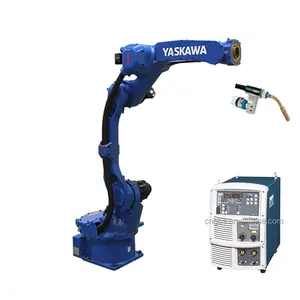 Estación de trabajo de soldadura Insusrtrial con robot de soldadura YASKAWA AR1400 y posicionador de soldadura y riel de guía para acero en planta