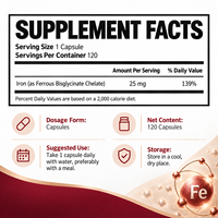 Capsules de Bisglycinate de Fer Chélaté Clean Label – Doux pour l'estomac, haute biodisponibilité, soutien quotidien pour adultes, vente en gros OEM