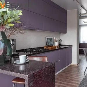 Customized Color Cheap Project Purple Embedded Kitchen Cabinets For Small Kitchens