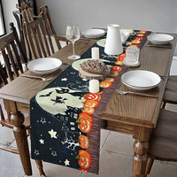 Taplak Meja Halloween Bohemian Sublimasi Motif Hijau Gaya Jacquard Tahan Panas Bahan Kain Kasa Anyaman untuk Hotel