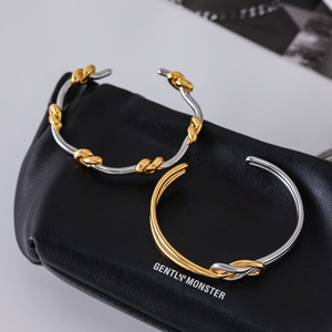 Bracelet à nœuds double couche en acier inoxydable, couleur or et argent, bijoux de mode unisexe, cadeau - Product Image 4