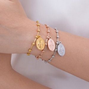 Pulsera de Cadena con Cuentas de la Virgen María en Acero Inoxidable Chapado en Oro Vintage para Mujer, Amuletos Religiosos de Moda para Uso Diario - Product Image 4