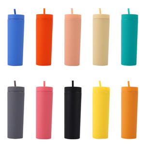 Gobelets en <span class=keywords><strong>plastique</strong></span> double paroi avec couvercles et pailles réutilisables, effet givré, pour boire de l'eau, logo personnalisé, coloré - Product Image 3