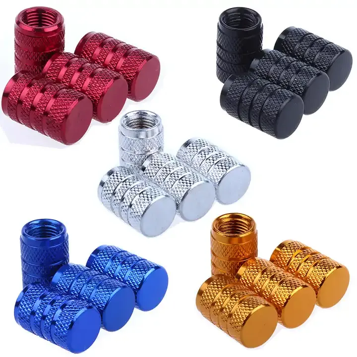 ทรงกลมยางจักรยาน Knurled Air Cap ชิ้นส่วนจักรยานจักรยานเสือภูเขาอลูมิเนียมอัลลอยด์วาล์วหมวก