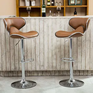 เก้าอี้บาร์หนังแบบหมุนได้หรูหราทันสมัยยกไฮดรอลิกปรับได้สำหรับห้องครัว