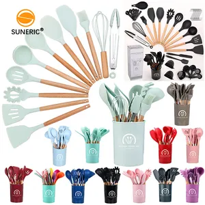Eco friendly 34pcs 38pcs luxury utensils sets cooking silicone kitchen accessories with spatula whisks ladle spoon