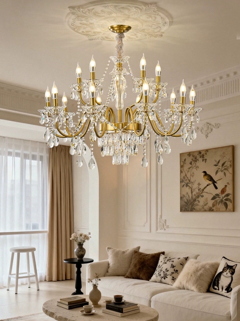 Luxury Crystal Hanging Lamp for Living Room Chandelier for Dining Room French Nordic Bedroom Ceiling Light Pendant Lamp Lustre