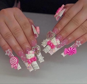 Uñas Postizas <span class=keywords><strong>XXL</strong></span> Cuadradas, 10 Piezas, Estilo Y2K, Europa y América, Hechas a Mano, para Mujer Dulce - Product Image 2