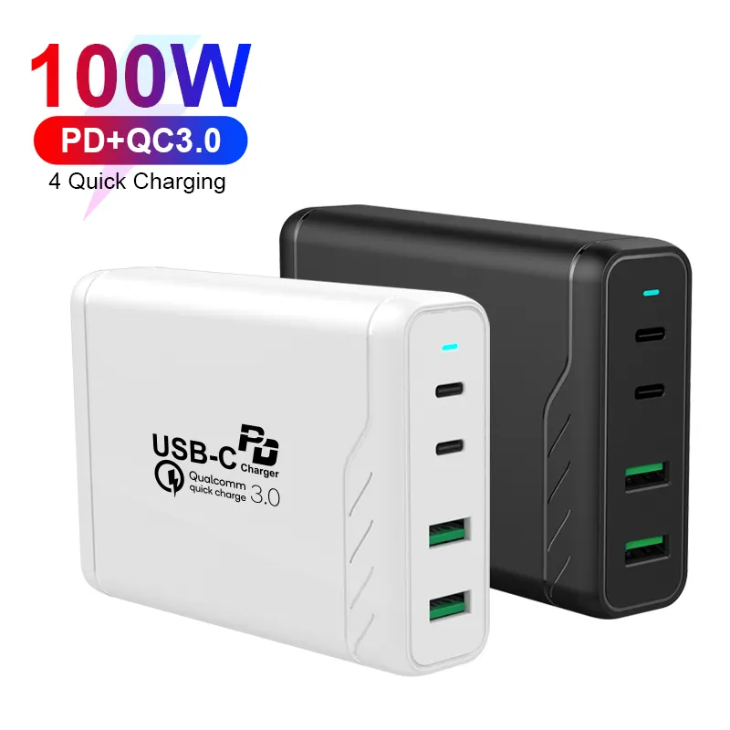 UK EU Plug 100W Fast Charging Dual QC3.0 Charger USB Smart Desktop Charger For Mobile Phone for iPad for MacBook