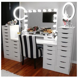 Coiffeuse moderne blanche avec éclairage LED, style bureau, miroir intégré, en bois, pour <span class=keywords><strong>chambre</strong></span> à coucher et salon, avec rangement - Product Image 1