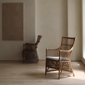 Silla Francesa <span class=keywords><strong>Carmen</strong></span> Hecha a Mano, Silla de Ratán Completo con Respaldo Estilo Sudeste Asiático para Comedor y Ocio en Salas de Té - Product Image 1