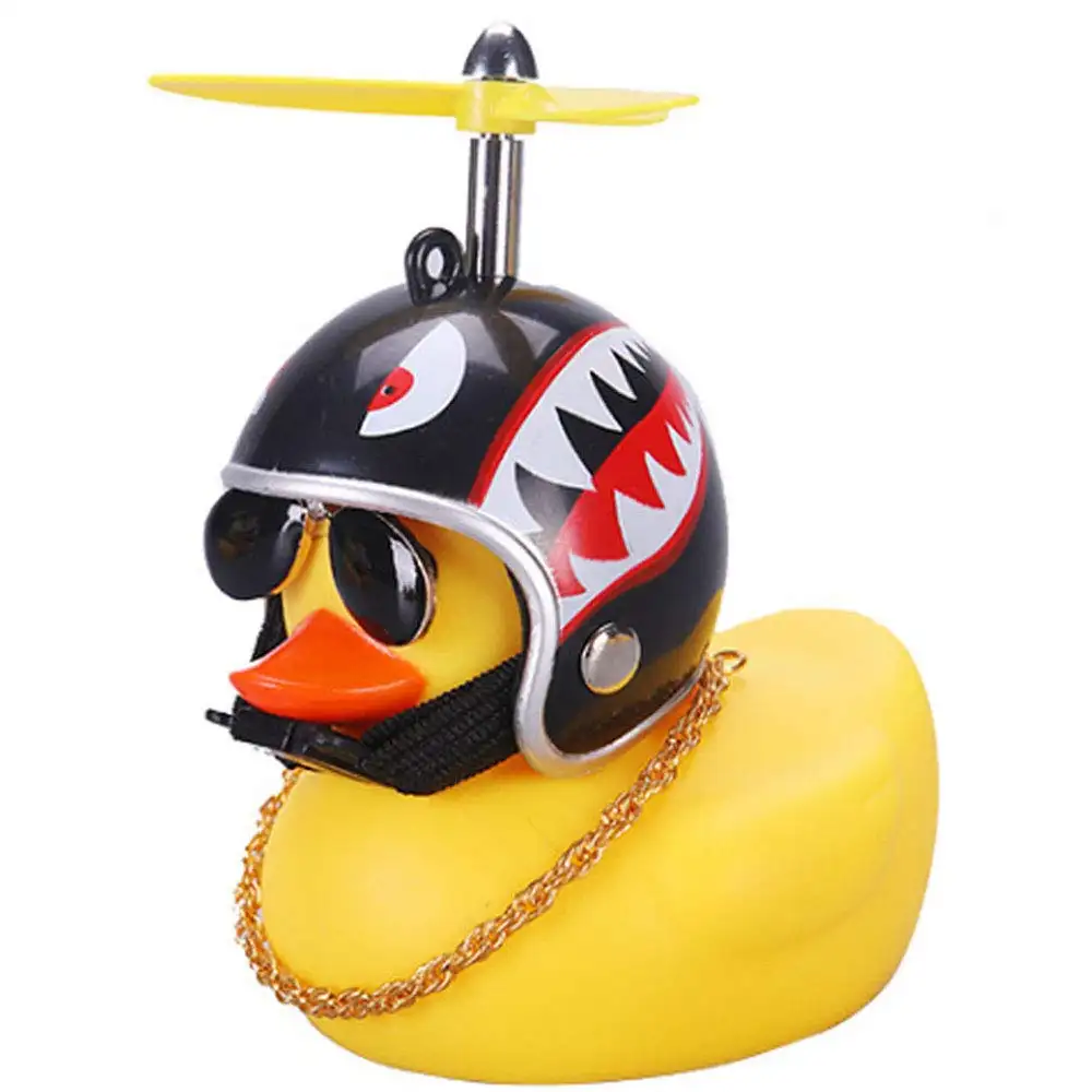 Gelbe Ente Auto Ornamente, Fahrrad Gadgets mit Propeller Helm niedlichen Gummi ente Spielzeug //