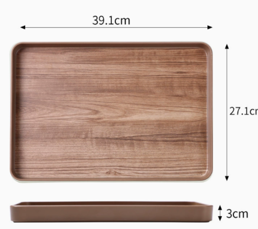Plateau rectangulaire en mélamine marron-Grande taille 39*27*3cm