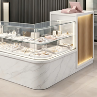 Vitrine à bijoux avec 2 étagères, vitrine à bijoux en cuir blanc pour magasin de détail