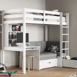 Modern Solid Wood High Sleeper with Futon & <b>Desk</b> <b>for</b> Kids <b>Bedroom</b> <b>White</b> - Product Image 1
