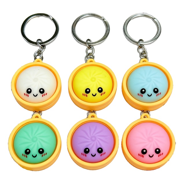 DHF Mini Colorful Dumpling Keychain Squishy Sensory Squeeze Toy Stress Relief Bag Pendant Keyring