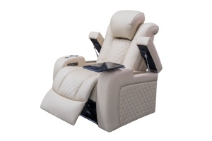Fauteuil inclinable moderne de luxe en cuir véritable avec éclairage LED, structure en bois, fonctions intelligentes et tissu L4504 - Product Image 4