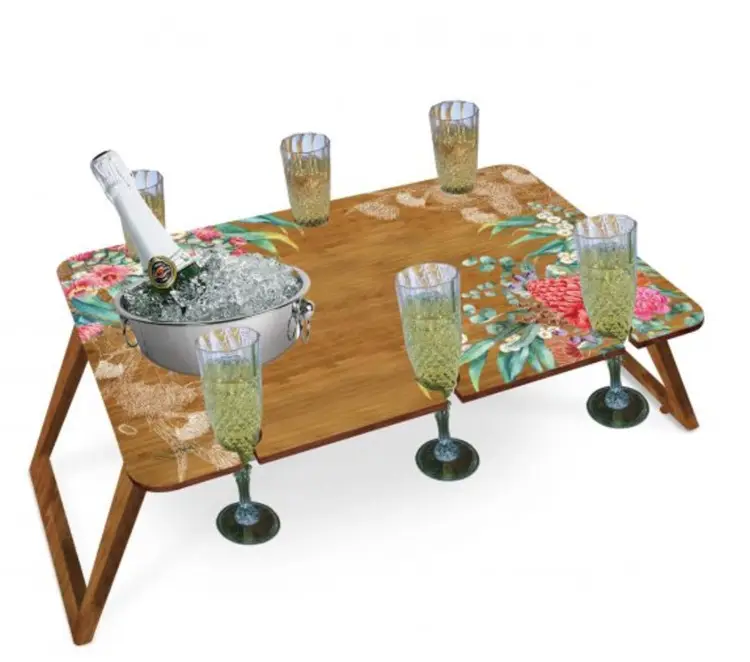 עץ נייד פיקניק שולחן, במבוק קמפינג מתקפל שולחן עבור חיצוני