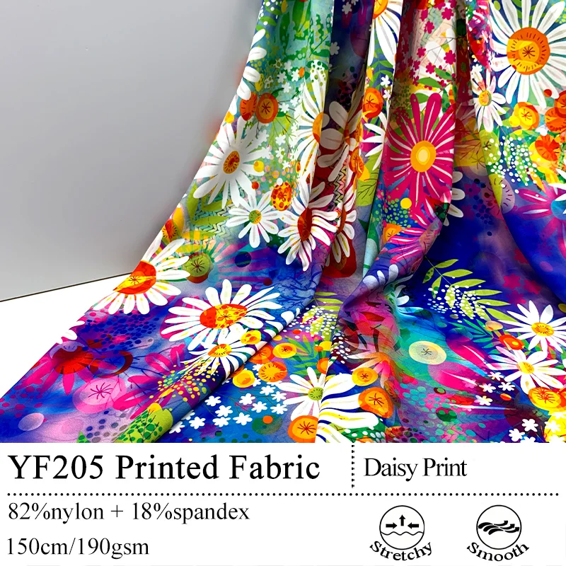 Four Way Stretch Digital Flower Print Nylon Spandex Knitted Fabric For Swimwear And Dance Wear