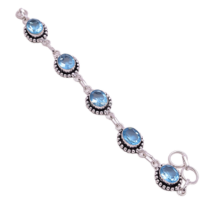 2026 New Arrival 925 Sterling Silver 14K Gold Plated Natural Blue Topaz Quartz Classic <b>Charm</b> Gemstone Bracelet Gift Fine Jewelry - Product Image 1