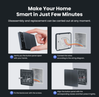 Interruptor de Luz WiFi Tuya EU, Sin Necesidad de Cable Neutro, Interruptor de Pared con Botón Pulsador de 1/2/3/4 Vías, Compatible con Tuya, Alexa y Google Home