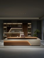 Ensemble de mobilier de bureau design moderne, bureau de direction et chaise, tables de bureau modulaires en bois en forme de L et ensemble de chaises