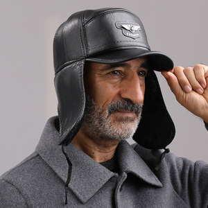 Gorro con orejeras de lana impermeable y cálido para hombre, gorra de béisbol de felpa negra ajustable para personas de mediana edad y mayores - Product Image 2