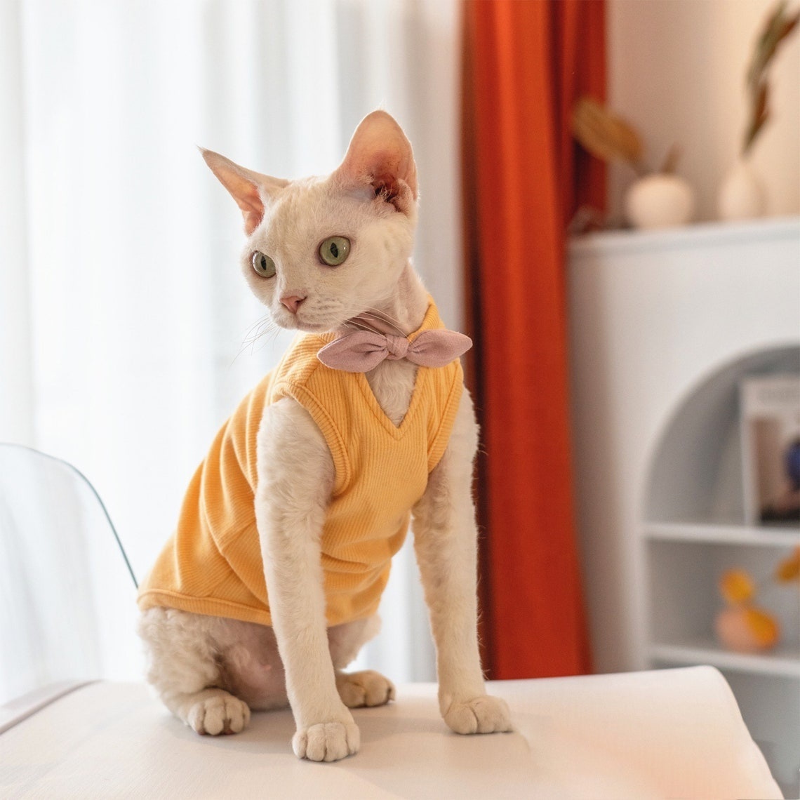 Sphynx Katzen T-Shirt – Ärmellose Weste, Rot-schwarz Gestreift – Für Haarlose Katzen Im Sommer – Sphynx, Devon Rex