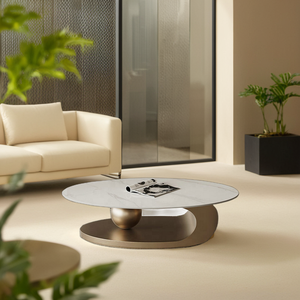 Lumière de luxe de haute qualité marbre haut en acier inoxydable cadre salon meubles <span class=keywords><strong>prix</strong></span> de gros ovale doré Centre Table basse - Product Image 2