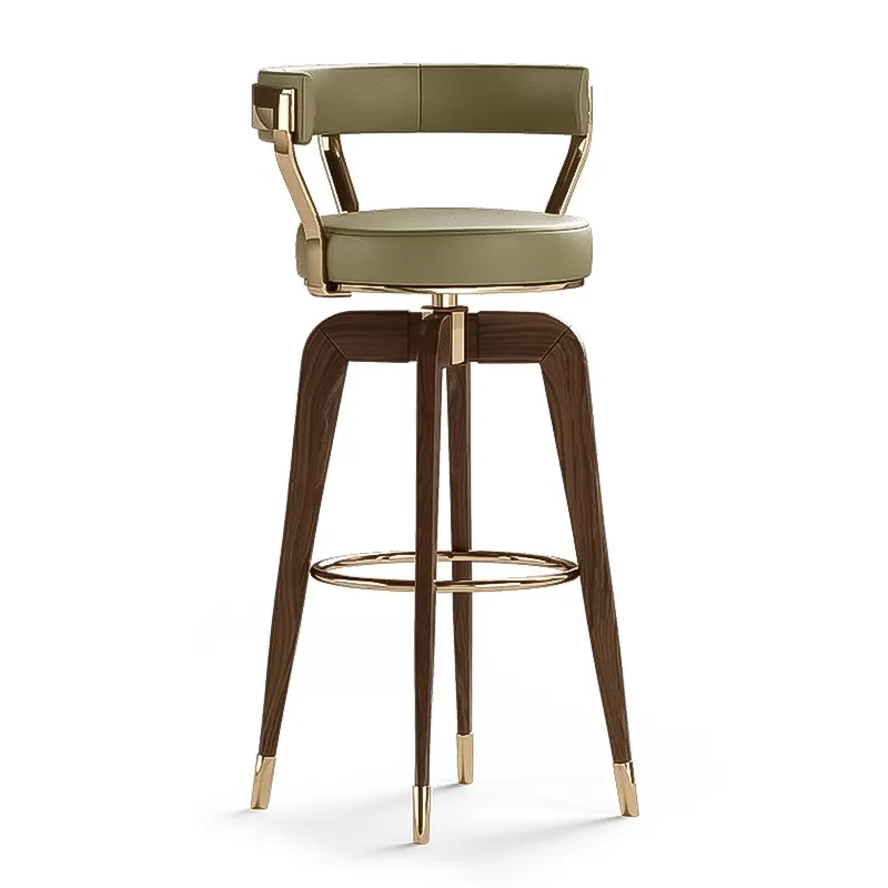 Chaise de bar en cuir vert et en acier inoxydable, tabouret moderne et en métal, pour meubles de bar, de haute qualité