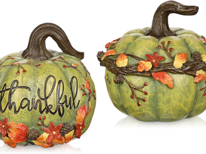 Ensemble de décorations citrouilles en résine verte, citrouilles artificielles sculptées, décoration d'automne pour la maison, la table, le cheminée, Thanksgiving - Product Image 1