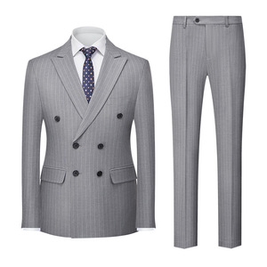 Nouveaux costumes d'affaires coréens à double boutonnage à rayures minces pour hommes deux pièces Double <span class=keywords><strong>tenue</strong></span> de marié de <span class=keywords><strong>mariage</strong></span> d'hôte ouverte - Product Image 5