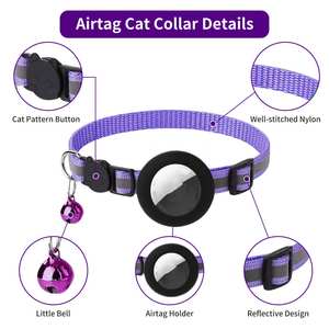 Accesorio Para Gato <span class=keywords><strong>Collar</strong></span> Reflectante Personalizado Para Localizador Airtag Con Funda Protectora De Silicona Impermeable Y Cascabel - Product Image 2