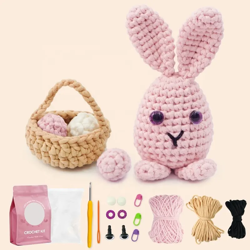 Breien Starter Diy Compleet Naaien Kinderen Ambacht Amigurumi Easter Konijn Gehaakte Bunny Pluche Beginner Haak Kit Voor Kinderen