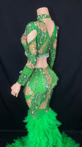 Novance Y2724 Abiti Lunghi 2025 Estate Due Pezzi Lussuosi con Cristalli e Piume Abiti Lunghi da Donna Manica Lunga Modesti - Product Image 6