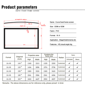 Écran de projection fixe grand format incurvé en alliage d'aluminium haute luminosité anti-reflet 16:9 pour cinéma, écran mural HD - Product Image 3