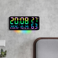 Horloge murale numérique LED RGB multifonctionnelle YIDA TIME, super grande, colorée, avec télécommande, lumière ambiante, température, humidité, semaine
