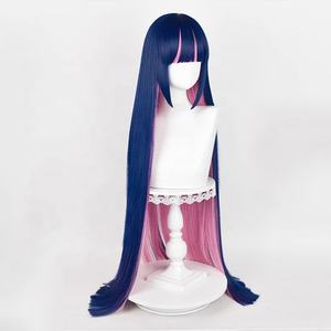 도매 스타킹 애니메이션 가발 코스프레 120cm 긴 스트레이트 블루 핑크 혼합 합성 스타킹 무정부 상태 코스프레 가발 파티 - Product Image 4