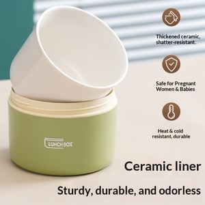 New Insulated Microwave Safe Multi-Layer Ceramic Liner Portable <b>Lunch</b> <b>Box</b> With Soup Cup for School & Office Use - Product Image 3