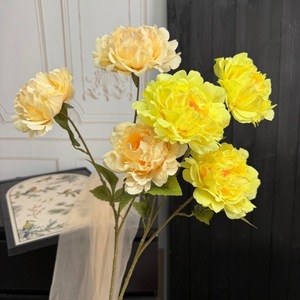 Flor de Peonía Artificial de Seda Mu Jinxi, Rama Individual, Color Amarillo, Decoración para Bodas - Product Image 1